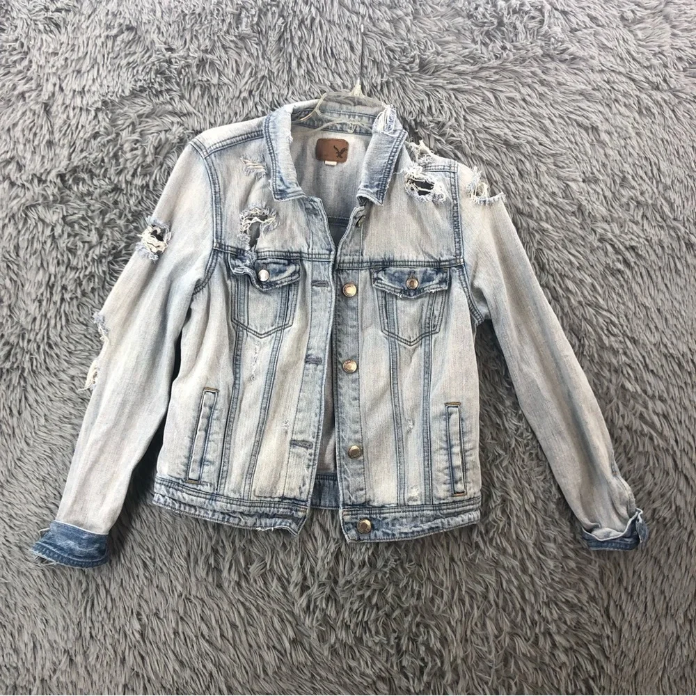 American Eagle Outfitters Jacket Womens Large Distressed Button Up Denim